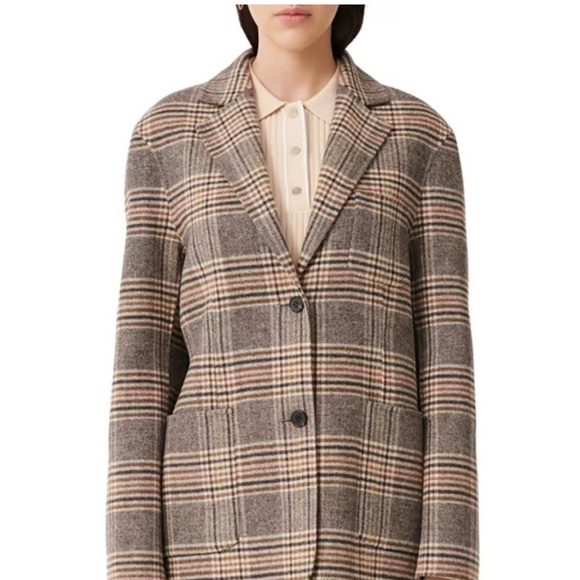 Maje Garion Plaid Blazer Coat Brown Size 36 US 4 - Picture 6 of 11